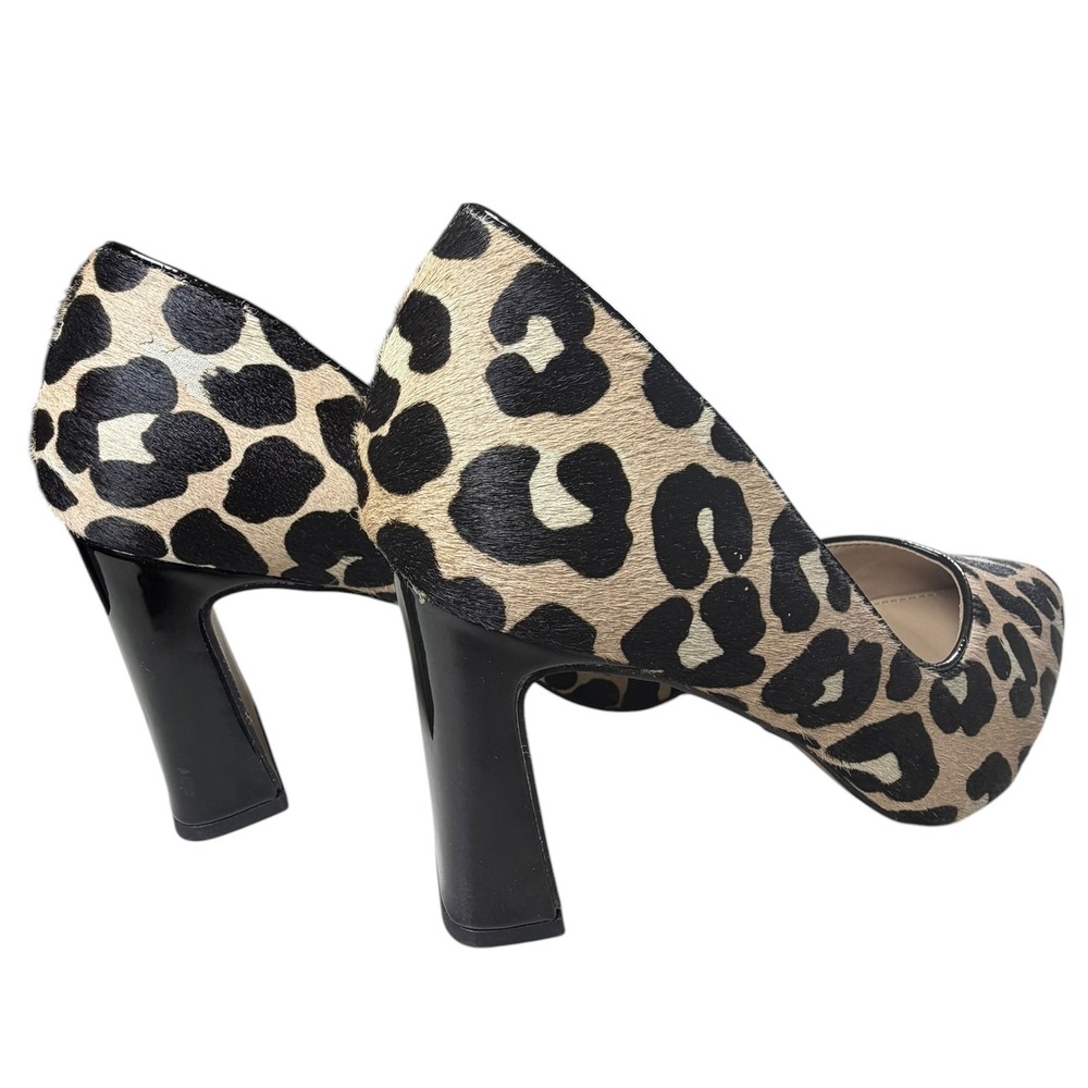 Michael Shannon Jenelle Leopard Print Calf Hair Block Heel Pumps Womens 8 112953